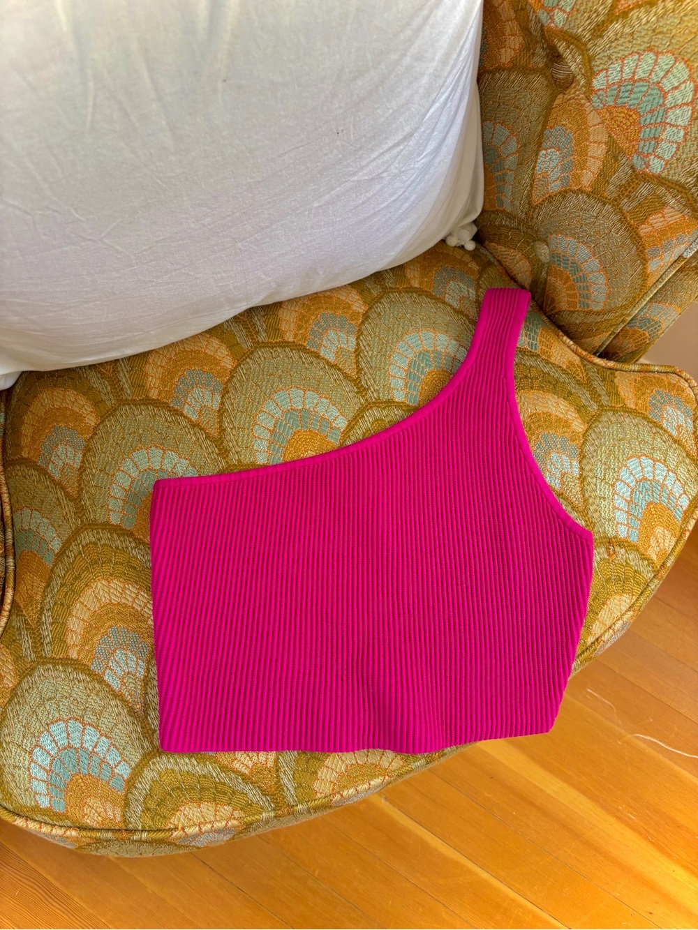 Asymmetric One-Shoulder Ribbed Crop Top - Hot Pink